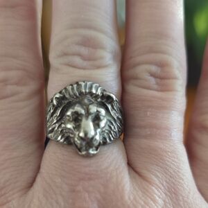 Silver Lion Head Ring